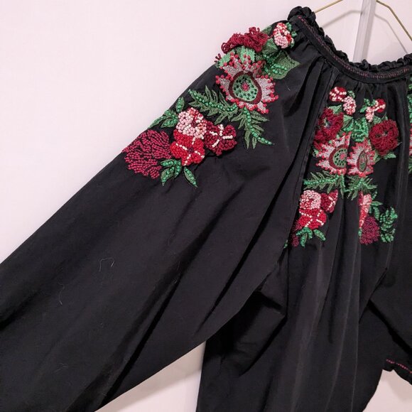 Zara Boho Cropped Embroidered Peasant Top - Picture 1 of 12